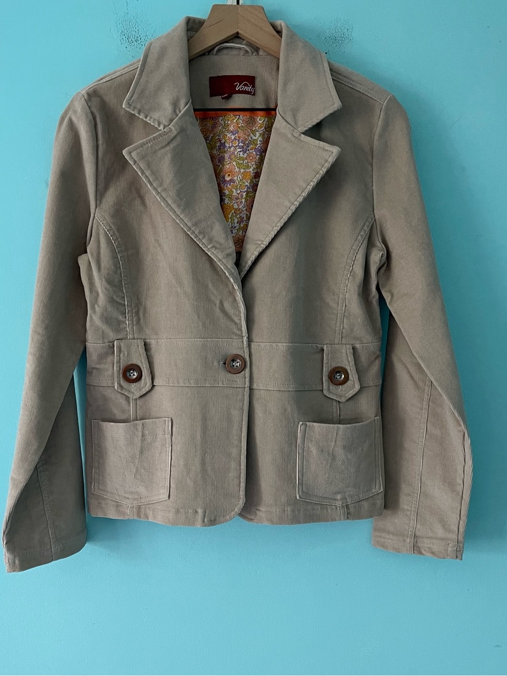 Vanity Corduroy Field Safari Blazer Utility Jacket Tan L Vintage Academy Spring